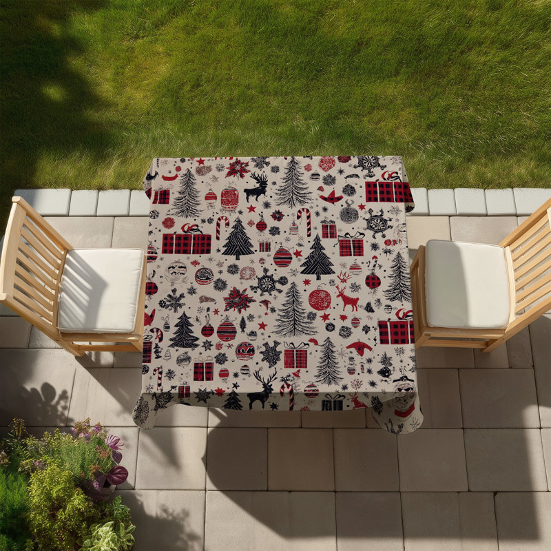 Christmas Gift Pattern Red Tablecloth for Indoor Outdoor Decor