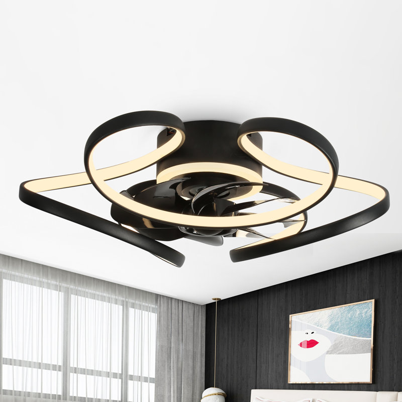 22" Black Modern Flush Mount Low Profile Ceiling Fan with Light and Smart APP Control