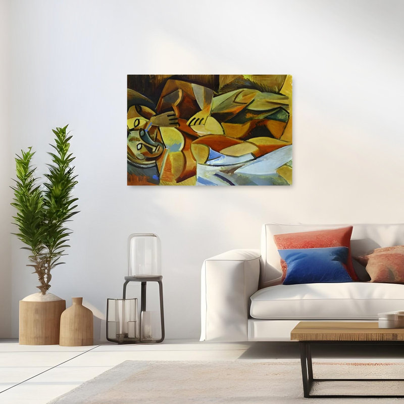 Abstract Figures Embrace Abstract Geometric Modern Portrait Wall Art Print by Mathieu - Wrapped Canvas Print