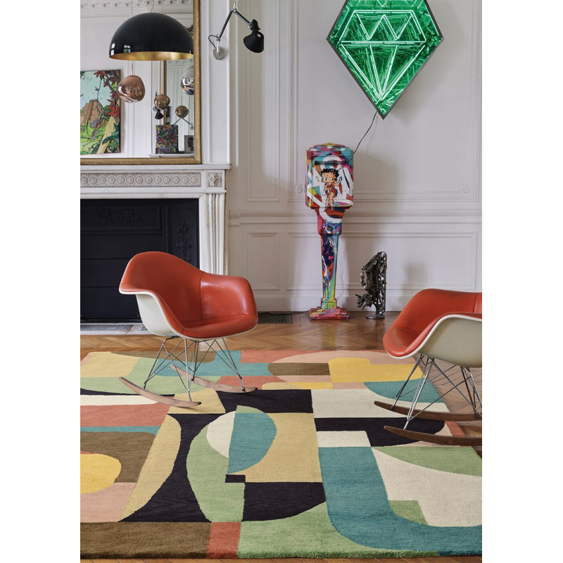 Jazzy Hand Knotted Wool Abstract Area Rug, Rectangle 6'7" x 9'10"