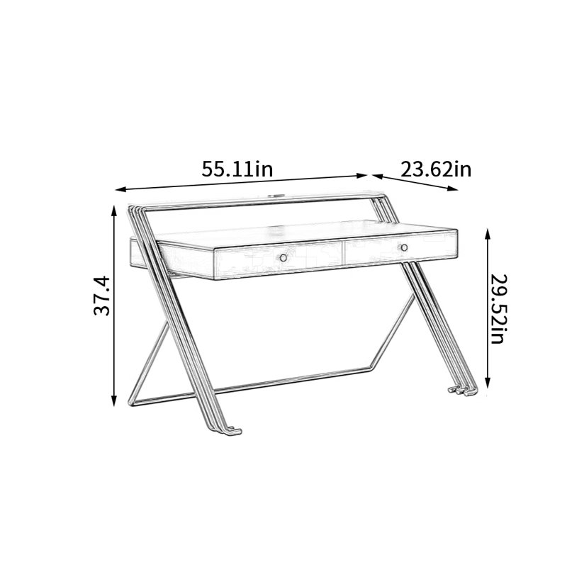Un bureau d'écriture à deux tiroirs magnifiquement créatif, Blanc, H 37,4 po x l 55,11 po x P 23,62 po