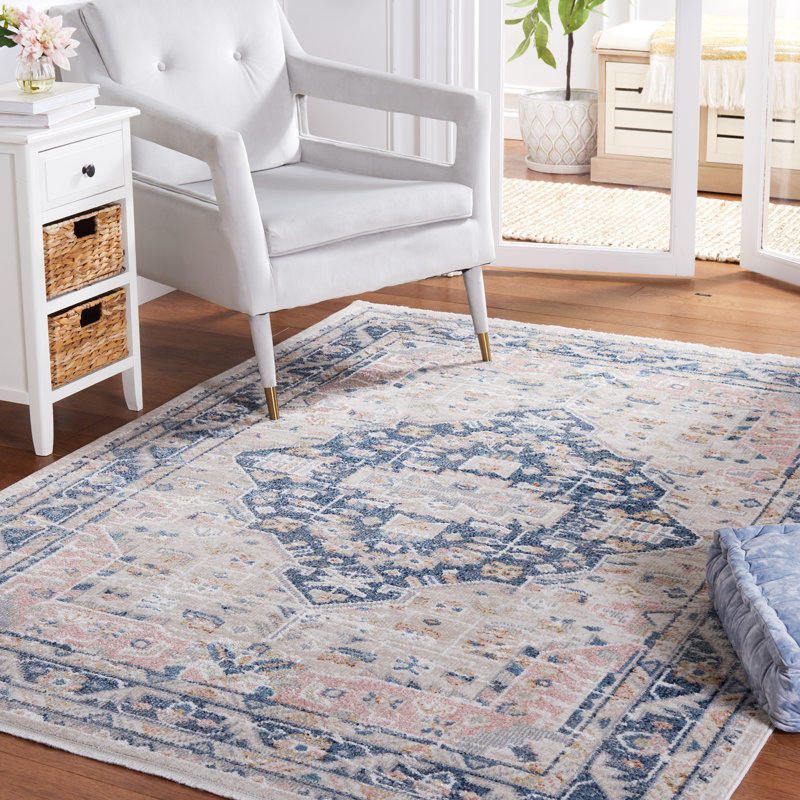 Hulme Oriental Area Rug in Beige/Navy, Rectangle 8' x 10'