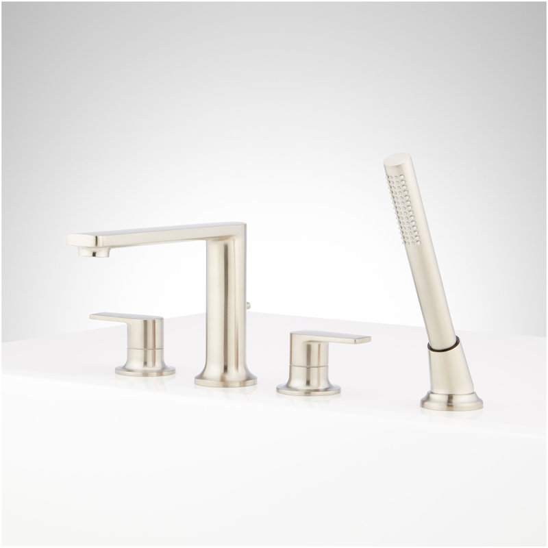 Berwyn 4-Hole Roman Tub Faucet and Hand Shower with Rough-In Valve - Brushed Nickel, Brushed Nickel