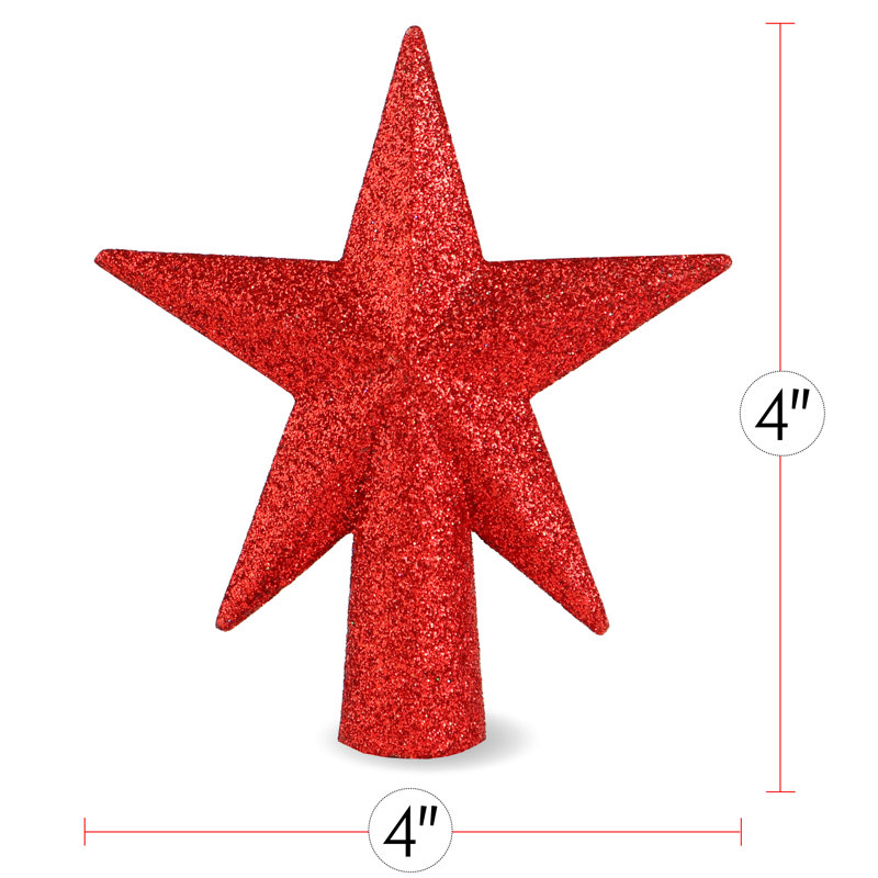 Décoration pour sommet de sapin étoile scintillante 5,5 po, H 3 po x l 3 po x P 1 po, Rouge