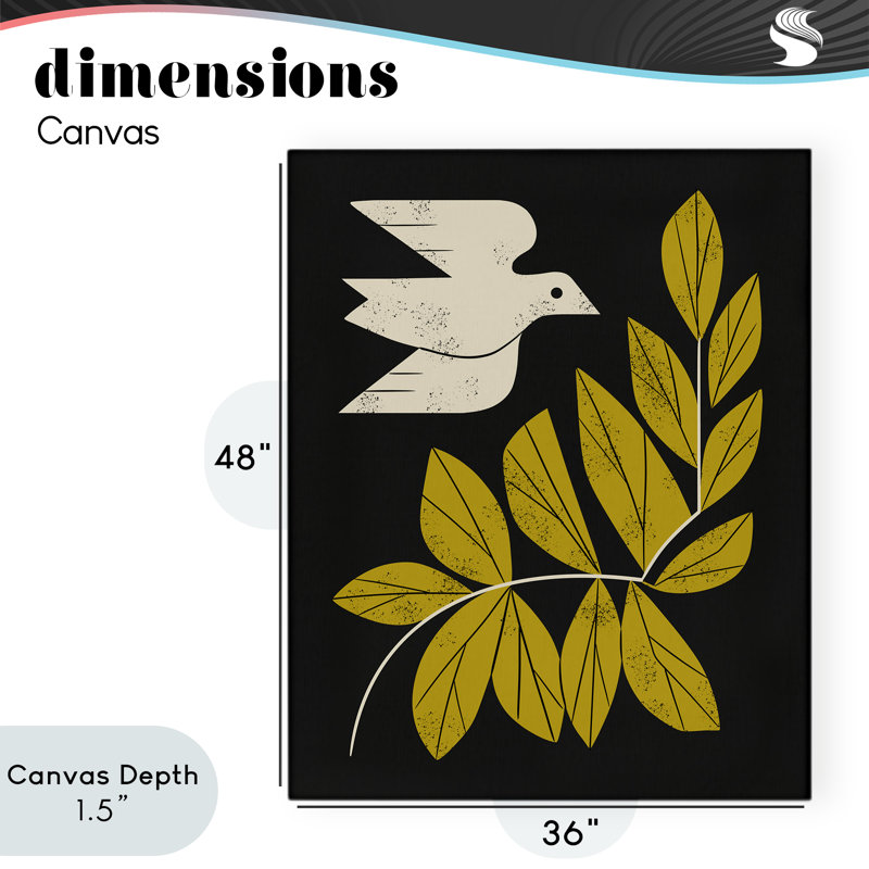 Toile Mid-Century colombe et branches, design par Renea L. Thull, H 48 po x l 36 po