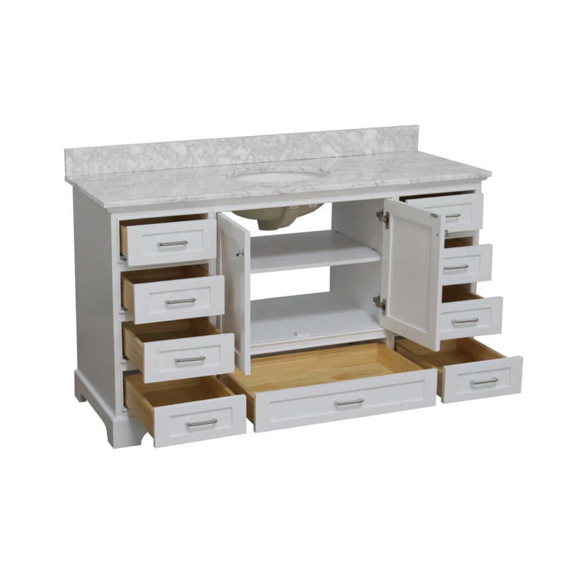 Ensemble de meuble-lavabo simple 60 po Larosa, Blanc, Marbre de Carrare