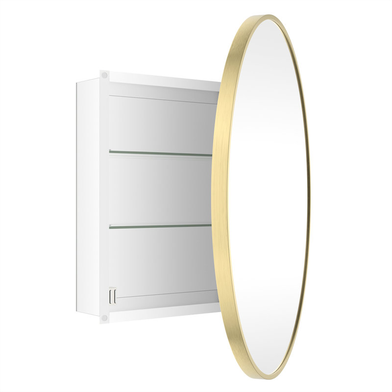 Zuhair Framed Medicine Cabinet Mirror Adjustable, Gold, 24'' H x 24'' W x 3.8" D