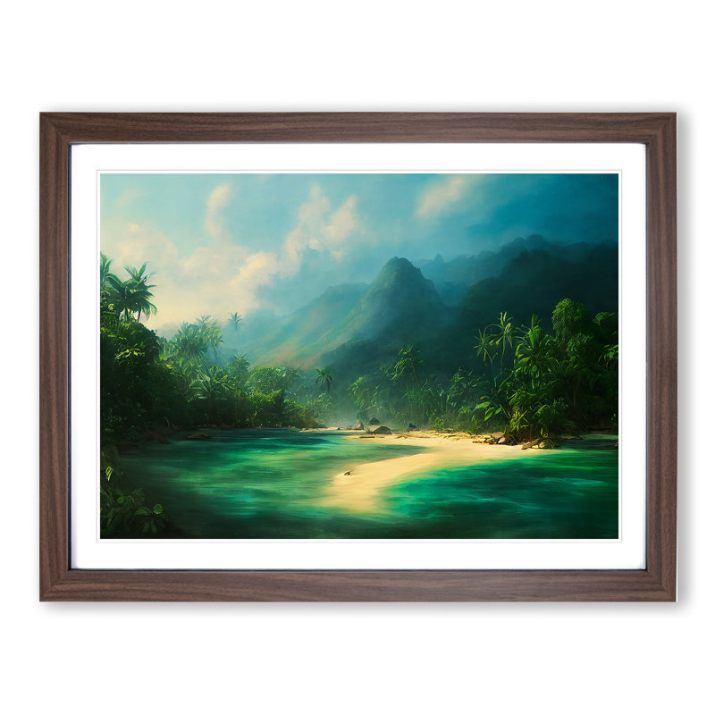 Tropical Forest Beach Vol.2 - Single Picture Frame Print, 46cm H x 64cm W x 2cm D, Walnut
