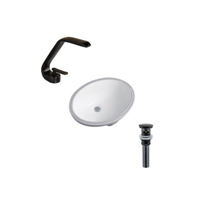 Lavabo de salle de bain ovale encastré en céramique blanc / noir avec robinet et trop-plein