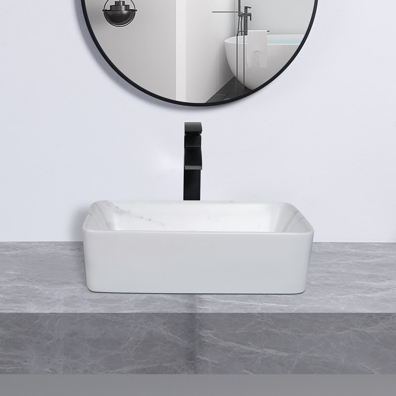 Lavabo de salle de bain vasque rectangulaire en porcelaine blanche 19 "x 14" avec bonde escamotable Andvin