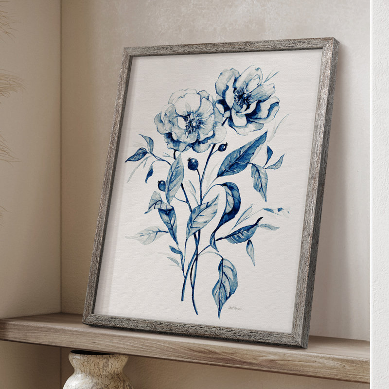 Indigo Wild Roses I Framed Print - Solid Wood, 11" H x 9" W