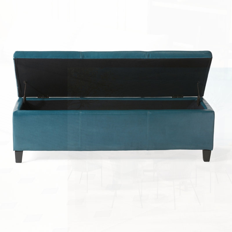 Repose-pieds en cuir avec rangement Jye Vegan, Bleu sarcelle