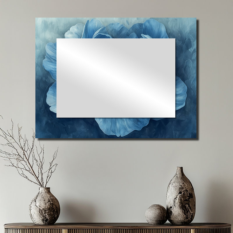 Blue Velvet Layers Of Peonies I - Floral Mirror Wall Art - Printed On Metal, 24" x 32"