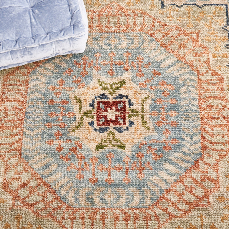 Ivory and Rust Hand-Knotted Wool 6' x 9' Area Rug