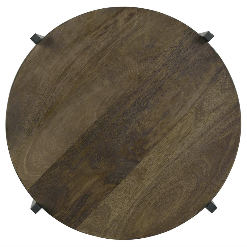 Table d'appoint naturelle et bronze industriel avec tablette inférieure