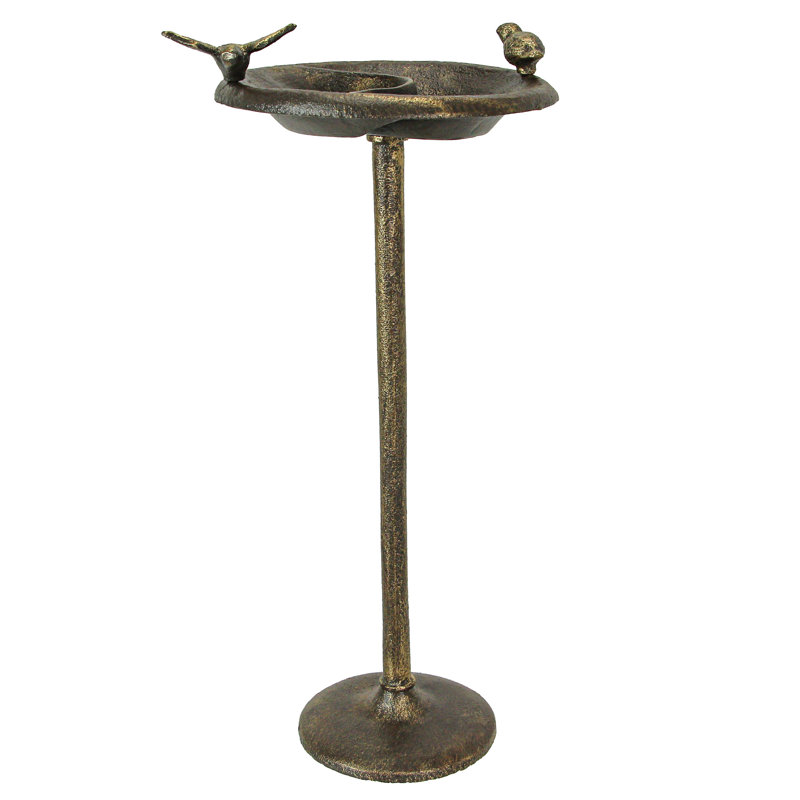 Brinya rustic cast iron bird bath and feeder pedestal with aged bronze painted finish — 9.5 x 9 x 20 inches, Antique Brown