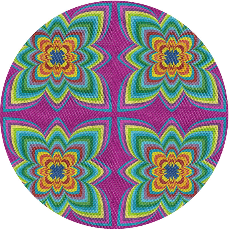 Tapis rose / vert / jaune, Rond 8 pi