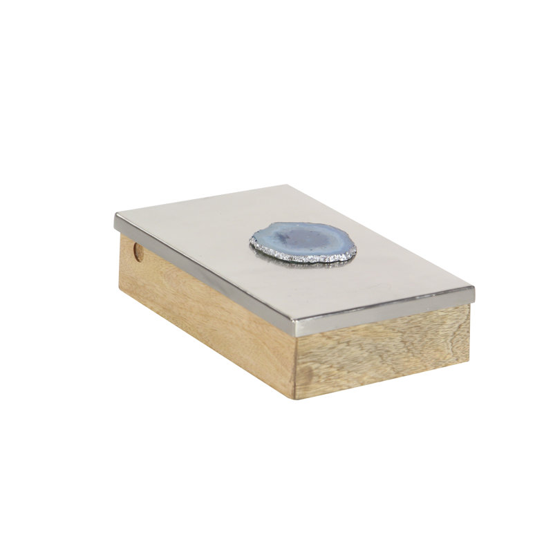 Boîte en bois massif Lought, Brun clair / argent