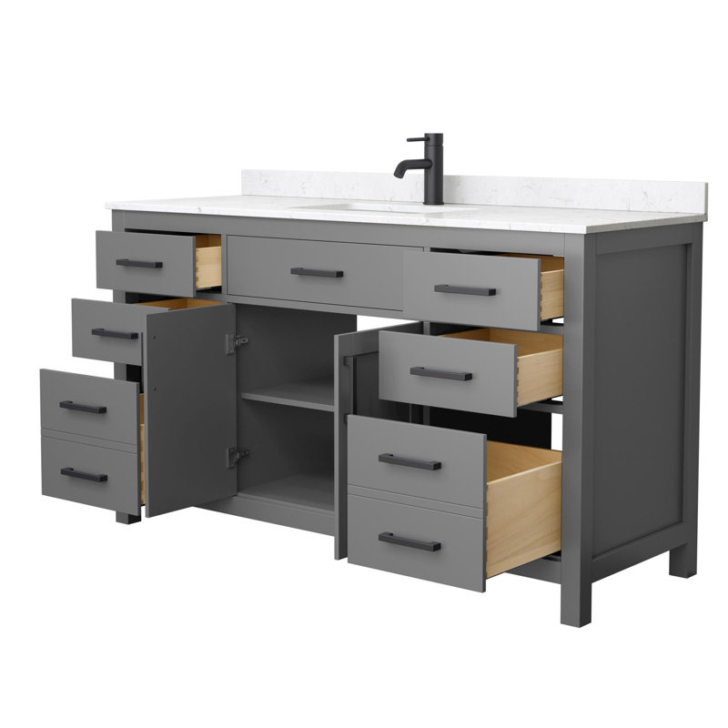 Beckett 60" Single Bathroom Vanity Set, Dark Gray, Carrara Cultured Marble, Matte Black