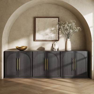 Set of 3 Modular Sideboard with Double-Arc Wood Doors