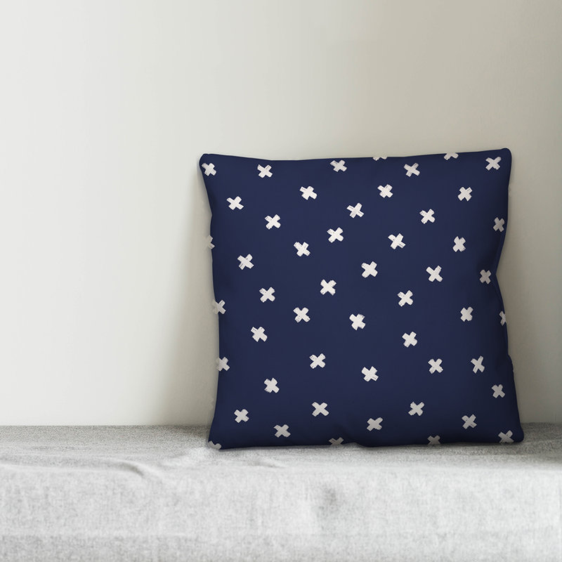 Polka Dots Reversible Throw Pillow, 18" x 18", Navy/White Geometric 2