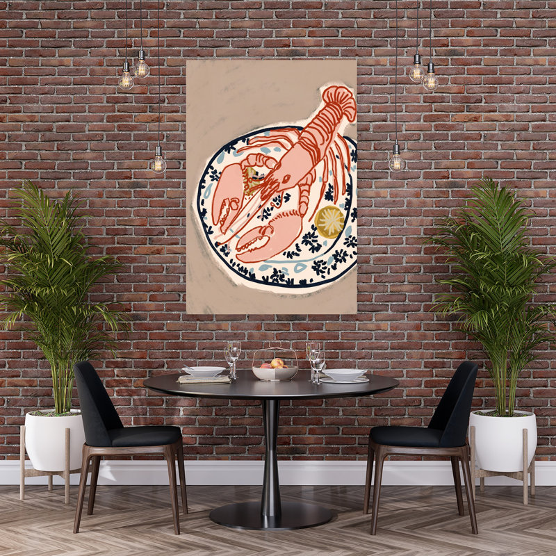 Art mural côtier rose, homard rose, 60" H x 40" W