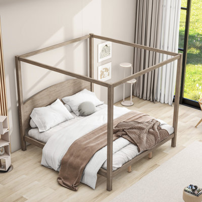King Size Canopy Platform Bed With Headboard And Support Legs,