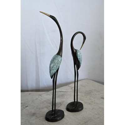 Ensemble de statues en bronze avec paire de grues 7 "x 4" x H 20 "
