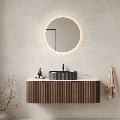 Meuble-lavabo 48 po avec lavabo 48 po, 2 tiroirs en céramique noire pré-assemblé, noyer foncé, système de fermeture silencieuse pour tiroir, glissières de tiroir