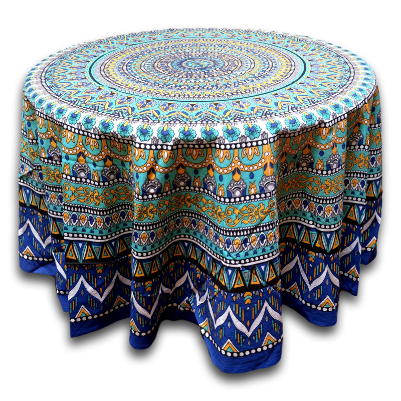 Floral Cotton Beach Sheet Round Tablecloth, Blue/Green