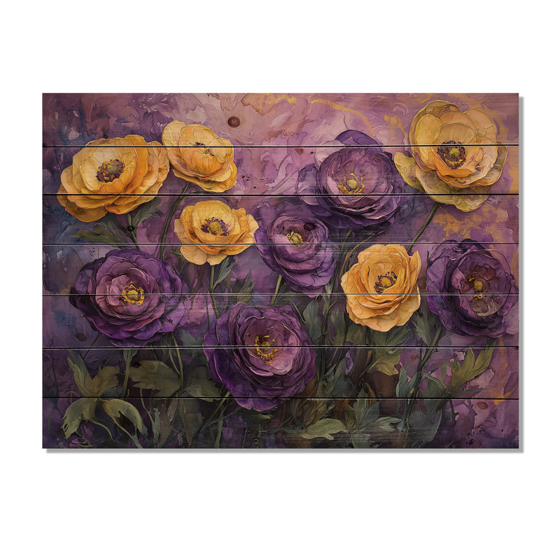 Lavande, champ de fleurs de renoncule II - Art mural en bois de renoncule - sur bois de pin naturel