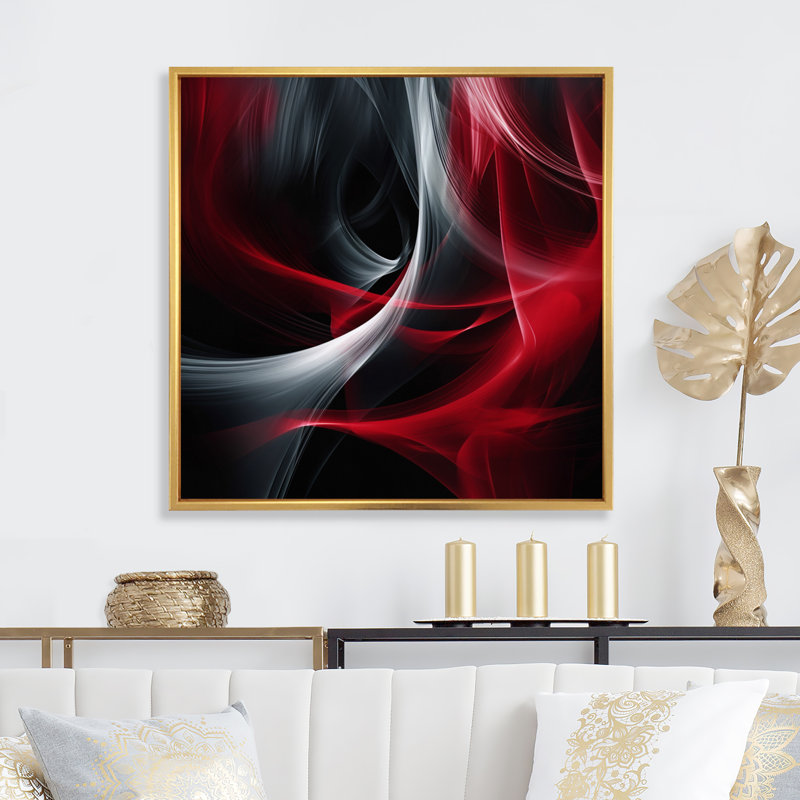 Abstrait contemplatif rouge et noir - art abstrait de vagues modernes, H 36 po x l 36 po, Reproduction avec cadre flottant