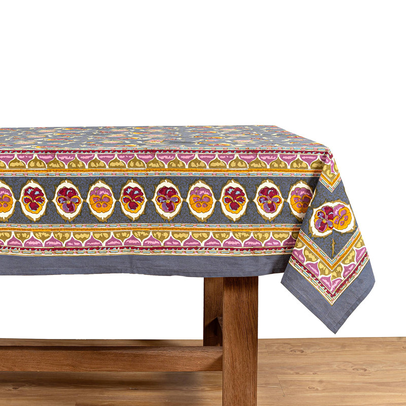 Pansy Tablecloth, 90" x 90", Gray