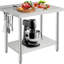 Table de préparation en acier inoxydable de 36 po x 24 po avec roues verrouillables, tablette réglable, dosseret et crochets à outils pour la cuisine, le restaurant, le garage et l'entrepôt, bord droit