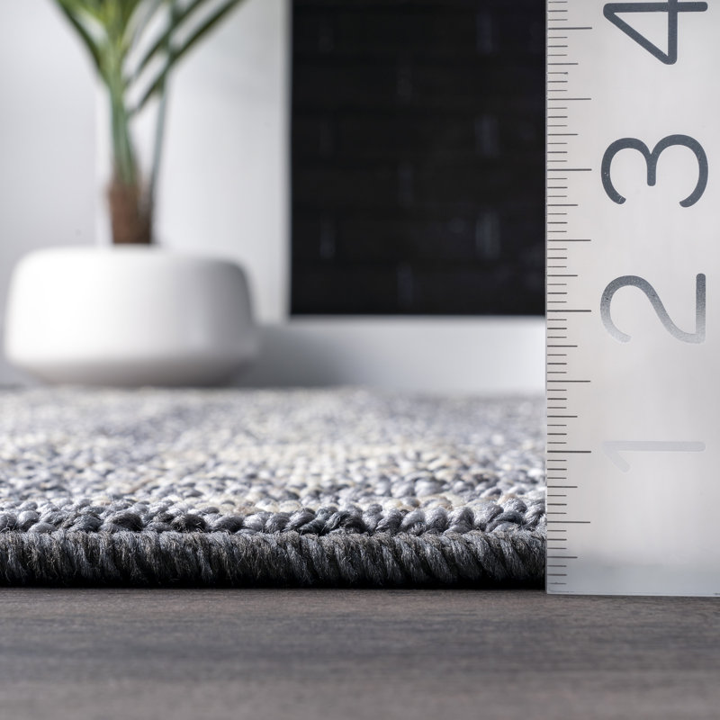 Tapis à motif géométrique bleu / noir / gris Aticus, Rectangle 2 pi x 4 pi