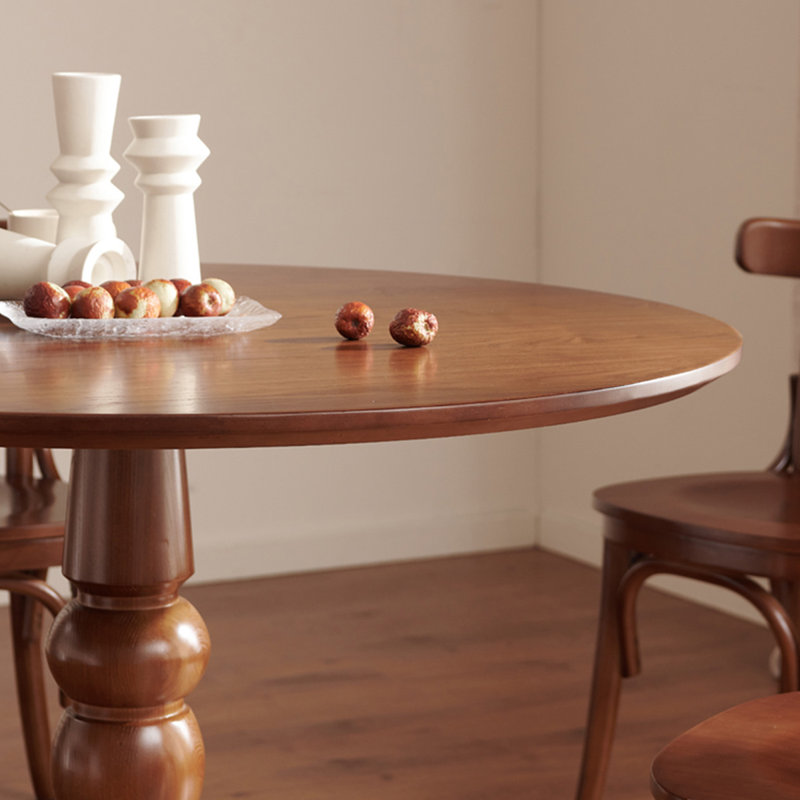 Table de salle à manger ronde en bois massif brun noisette, H 29,53 po x L 43,31 po x l 43,31 po