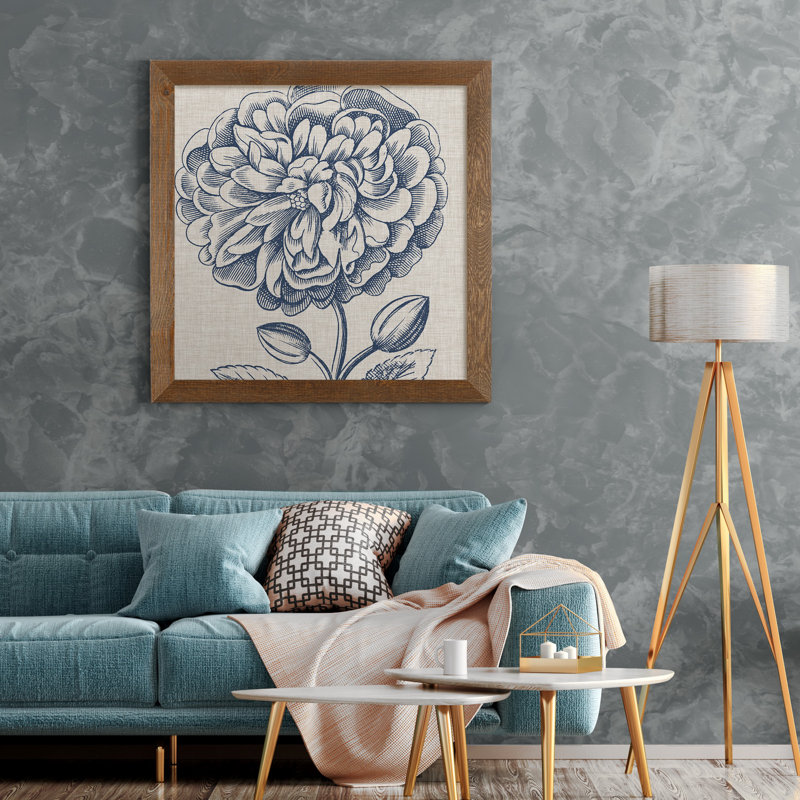 Indigo floral sur lin III - Toile encadrée de qualité supérieure - Toile encadrée de qualité supérieure - reproduction de cadre photo