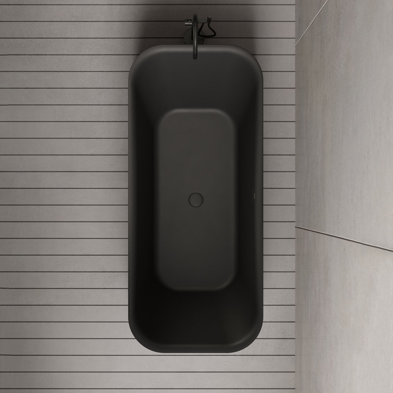 MonBlari 59" X 28" Freestanding Acrylic Black Soaking Bathtub with Overflow and Pop-up Drain For Bathroom, Matte Black