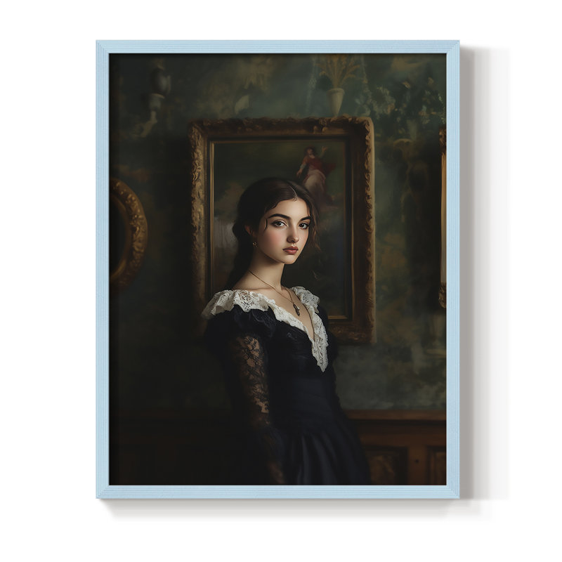 Reproduction encadrée WOMEN Series CCxxvi - bois massif, H 11 po x l 9 po, Bleu