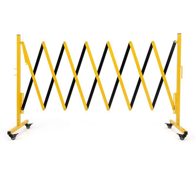 Expandable Metal Barricade Gate, Mobile Safety Barrier with Retractable Traffic Fence, Easy Assembly, and Casters