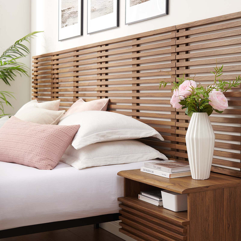 Render Wall Mount King Headboard and Modern Nightstands by Modway, Walnut