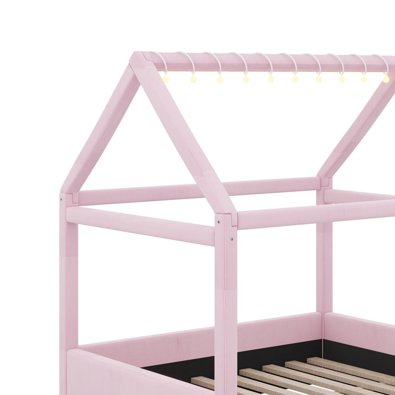 Lit de jour double rembourré avec bandes lumineuses DEL, Rose