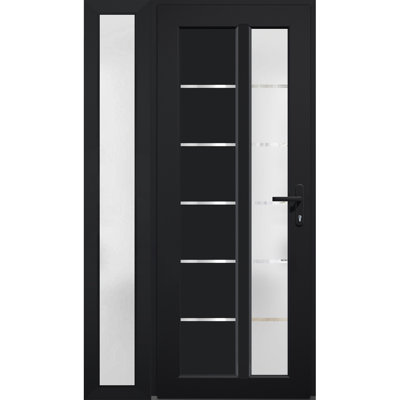 Front Exterior Prehung FiberGlass Door Frosted Glass / Manux 8088 Matte Black / Side Exterior Window / Office Commercial and Residential Doors Entrance Patio Garage-W36+16" x H80"-Left-hand Inswing