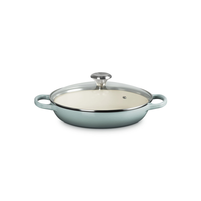 Le Creuset Enameled Cast Iron Signature Round Braiser With Glass Lid, 2.25 Qt., Olive, Sea Salt