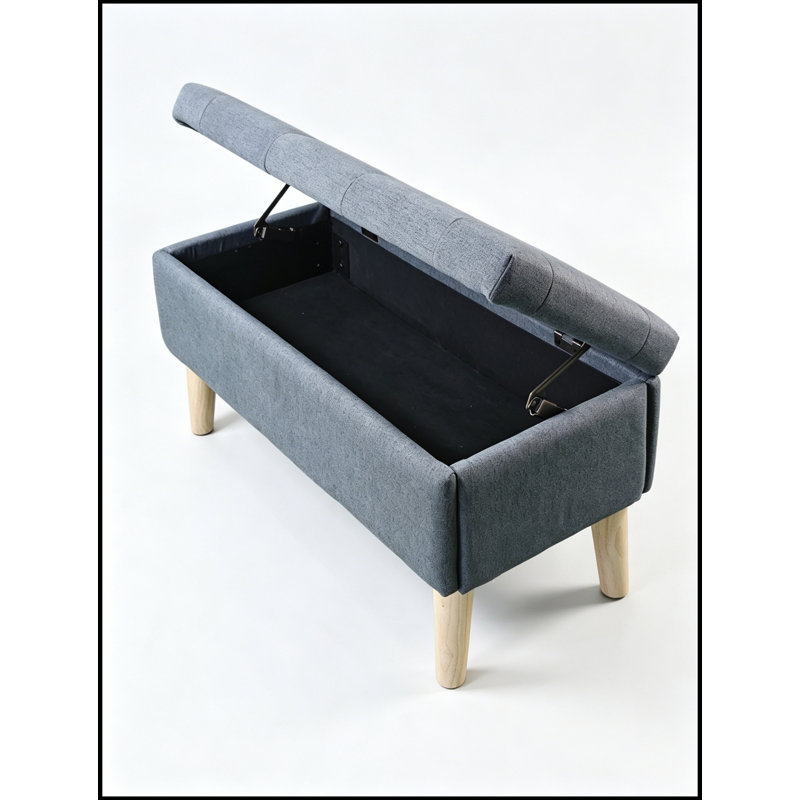 Banquette rembourrée Corentin avec couvercle rabattable et pieds robustes, Bleu