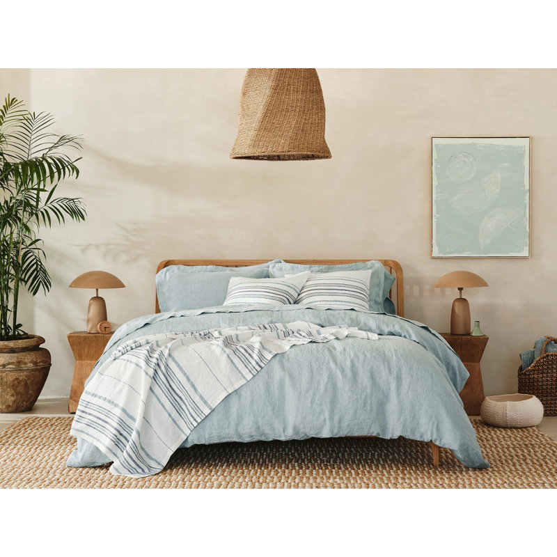 Coyuchi Organic Relaxed Linen Duvet Cover, King/Cal King Duvet Cover, Pacific Blue Chambray