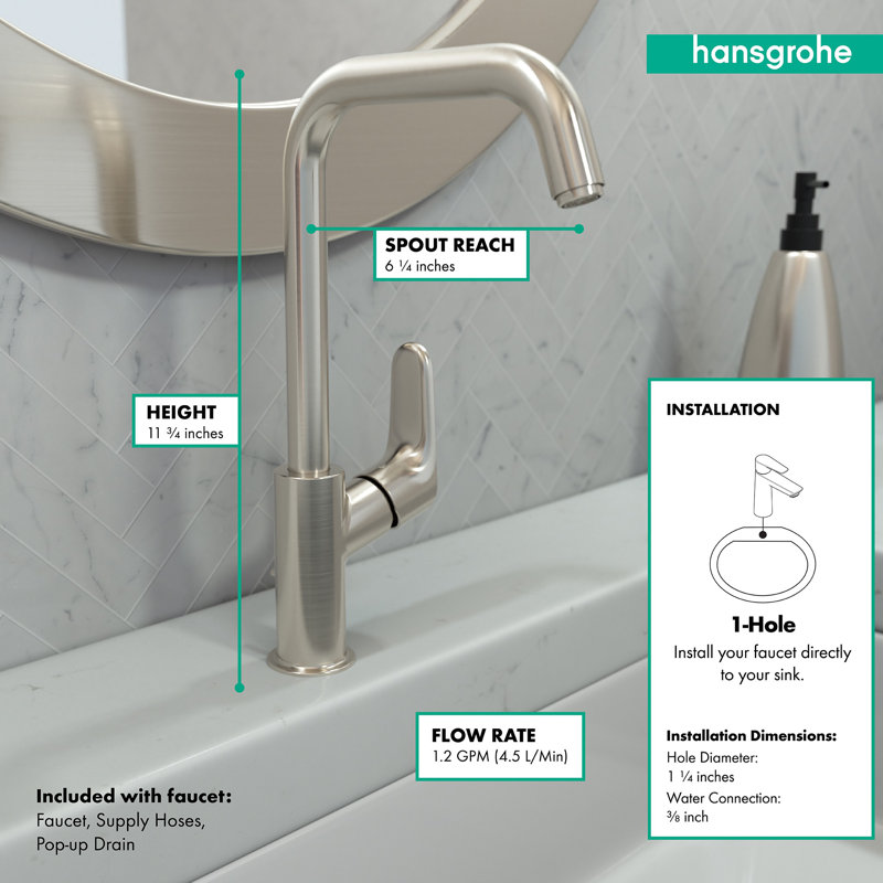 Robinet pour salle de bain standard à un trou Focus, Nickel brossé