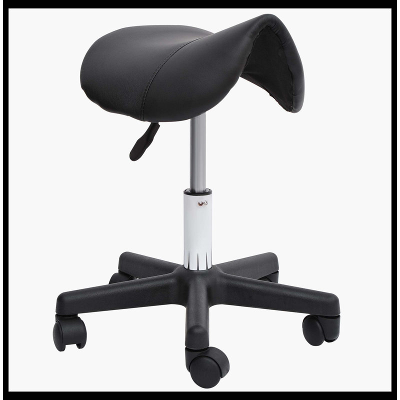 Tabouret à roulettes, chaise de salon pivotante, tabouret ergonomique en similicuir, hauteur réglable avec roulettes pour spa, salon, massage, bureau, noir