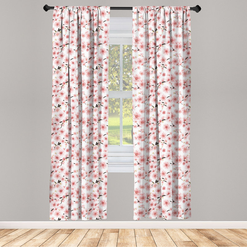 Cherry Blossom Floral Semi-Sheer Rod Pocket Curtain Panels, 28" x 63"