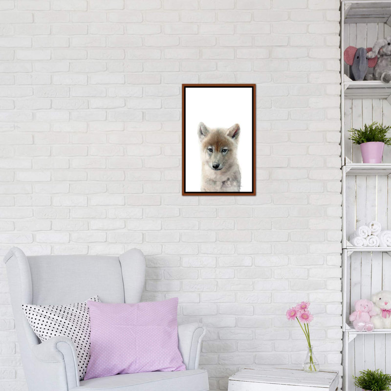 Bébé loup - reproduction d'art, H 26 po x l 18 po x 1,5 po, Toile avec cadre en bois classique, Pas de tapis